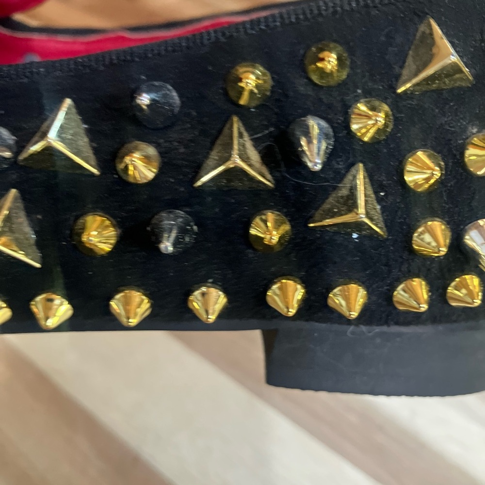 Black Studded Slip-On Loafers with Gold And Silver Spikes - Picture 12 of 15